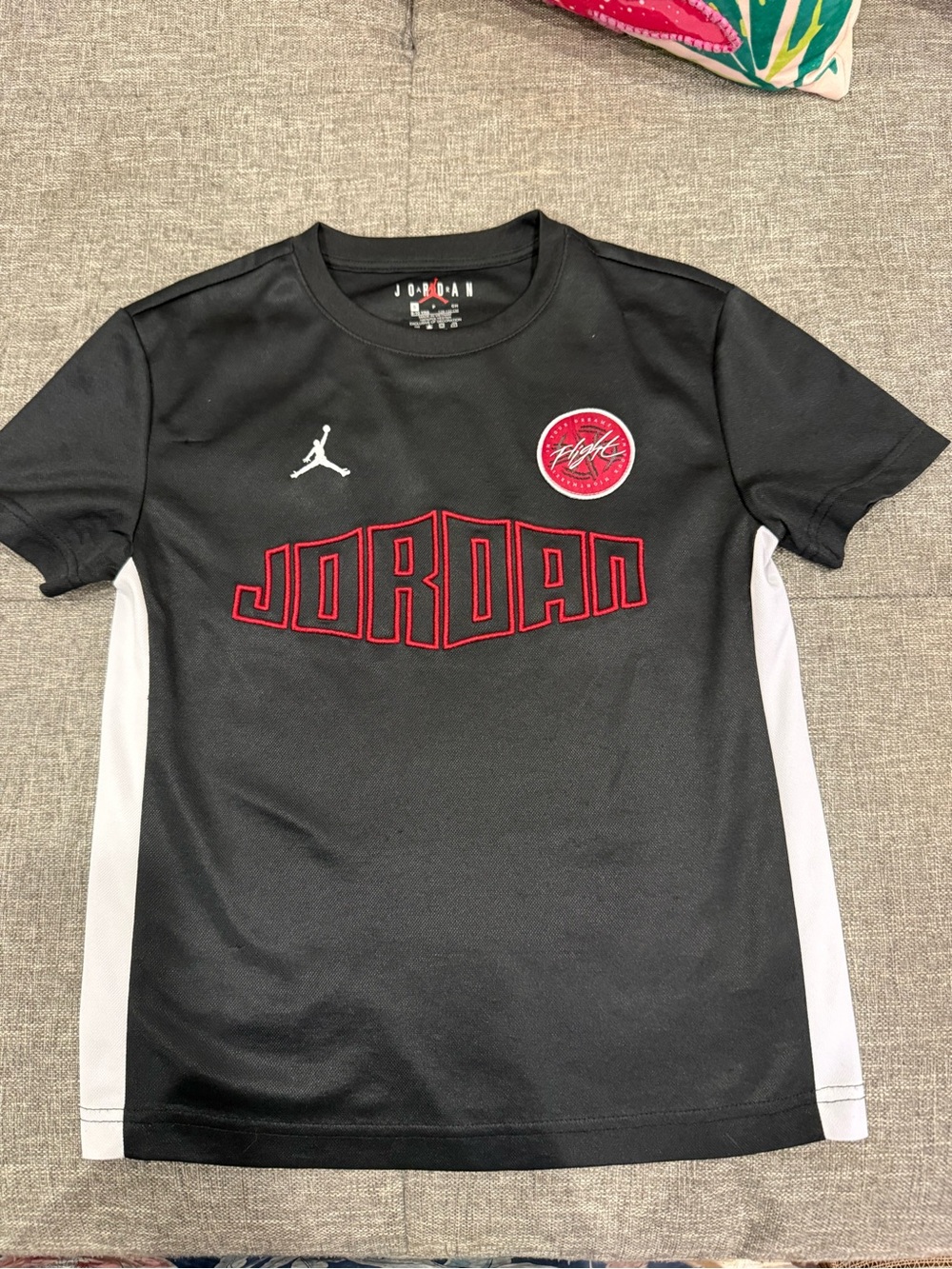 Jordan Black Short Sleeve Tee with Red Logo and White Panels
